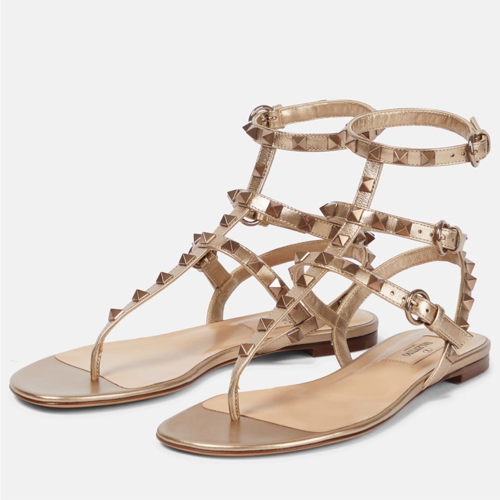 Valentino Gold Metallic Studded Sandals Size 39 US 8